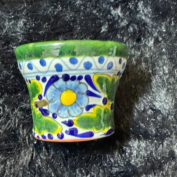 Talavera Mexican Folk Art Ceramic Mini Planters Floral Patterns Set Of 3 - Picture 2 of 9